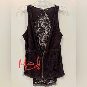 Lace zip-up vest